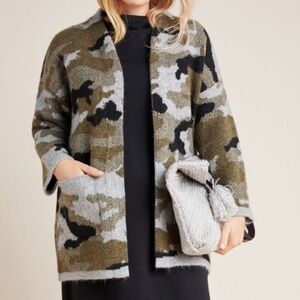Anthropologie Vera Camo Open Front Boho Cardigan Size S